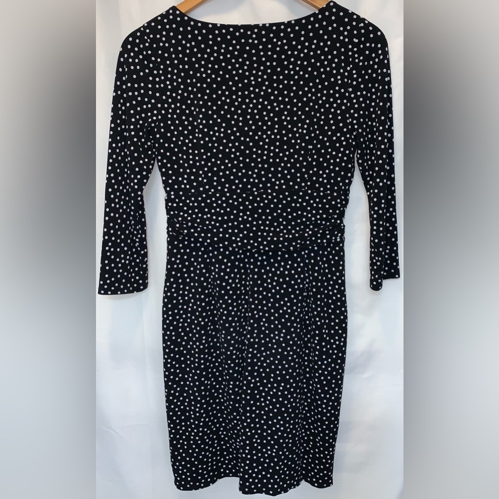 ANN TAYLOR Petite Black & White Polka Dot Sheath Dress Stretch Size 4P - Picture 2 of 4